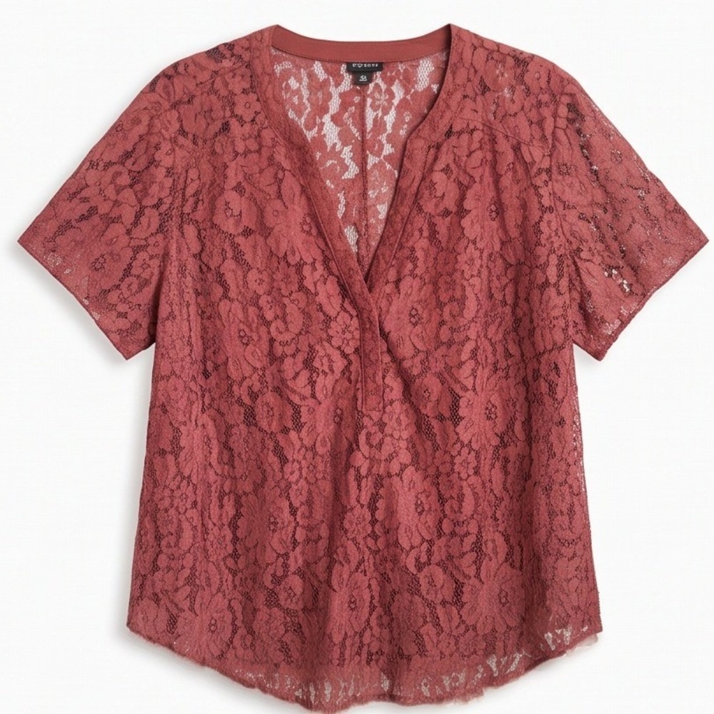 Torrid Harper 1 Lace Flutter Short Sleeve Blouse Madder Brown 1X NWT